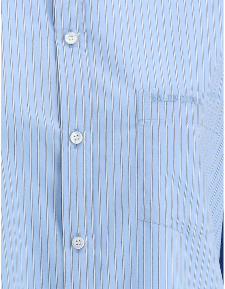 Striped Shirt with Logo Embroidery and Buttoned Cuffs Women - Light