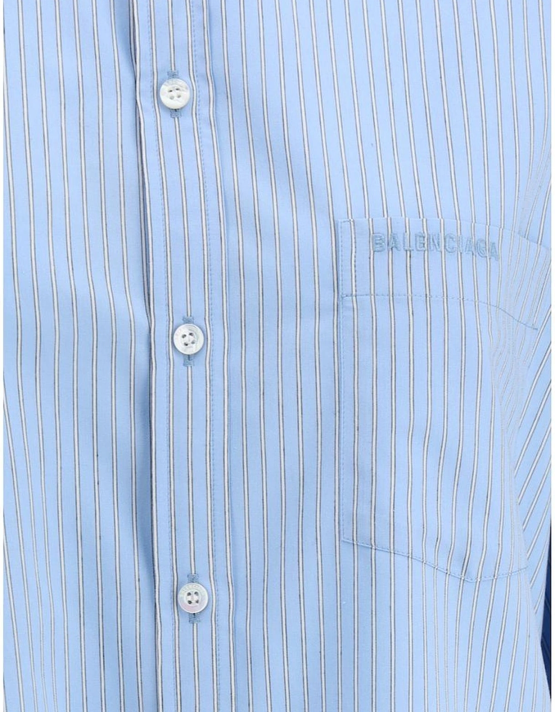 Striped Shirt with Logo Embroidery and Buttoned Cuffs Women - Light
