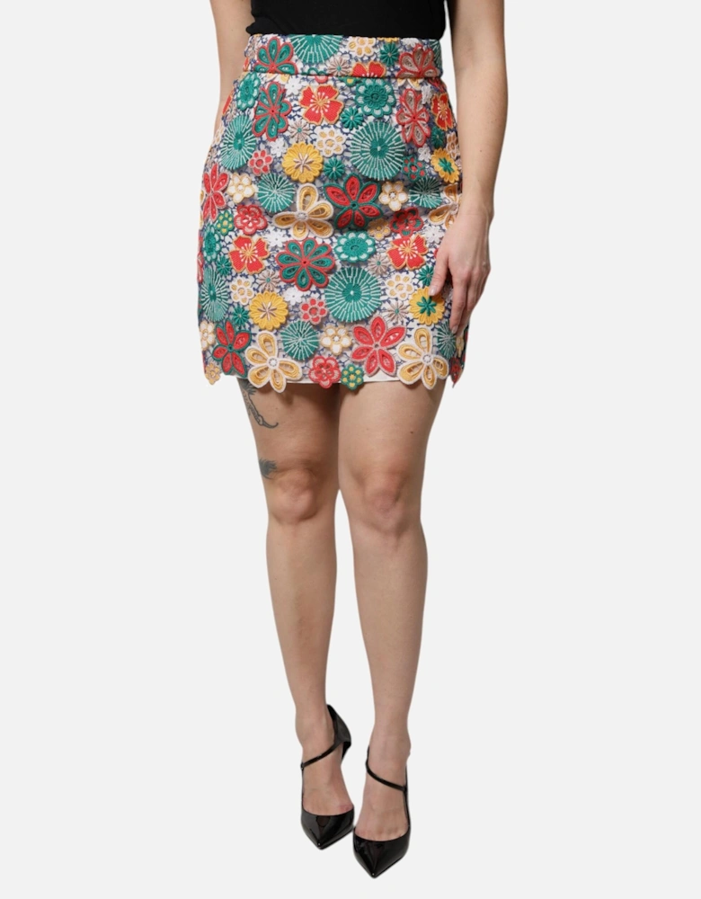 Floral Lace Mini Skirt with High Waist Women - Multicolor