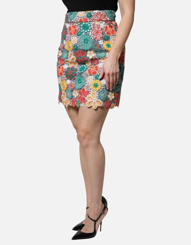 Floral Lace Mini Skirt with High Waist Women - Multicolor