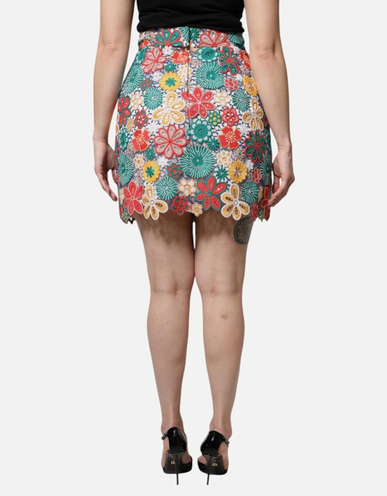Floral Lace Mini Skirt with High Waist Women - Multicolor