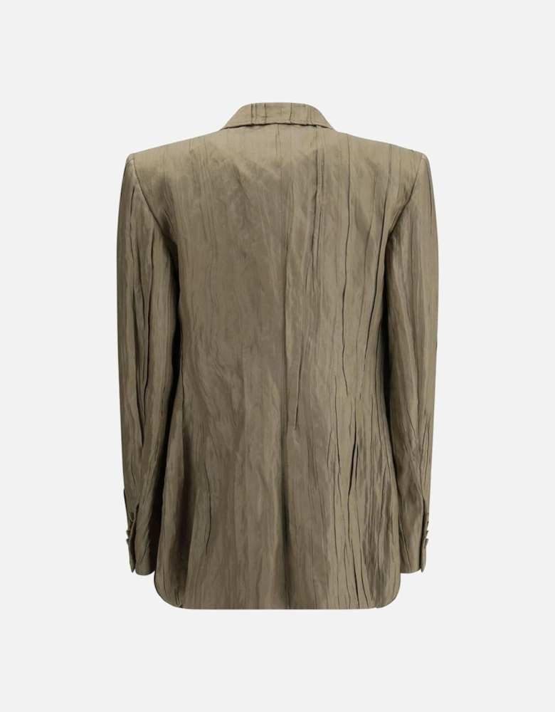 Pleated Silk Blazer Jacket Women - Gold Suits