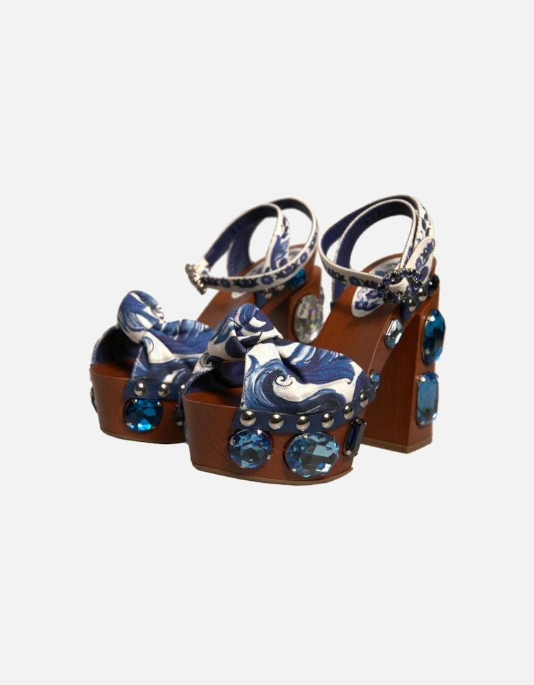 Majolica-Print Embellished Wedge Sandals Women - Multicolor