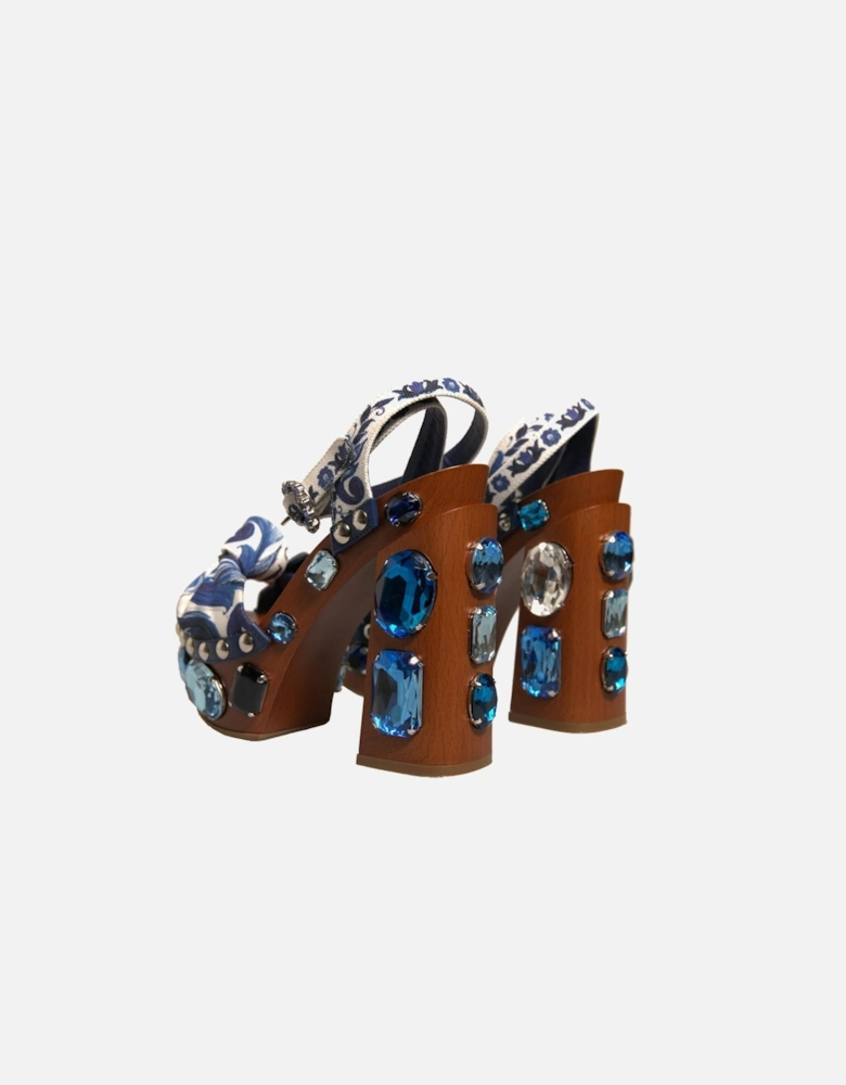 Majolica-Print Embellished Wedge Sandals Women - Multicolor