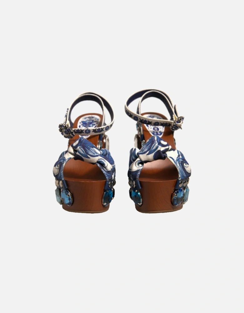 Majolica-Print Embellished Wedge Sandals Women - Multicolor