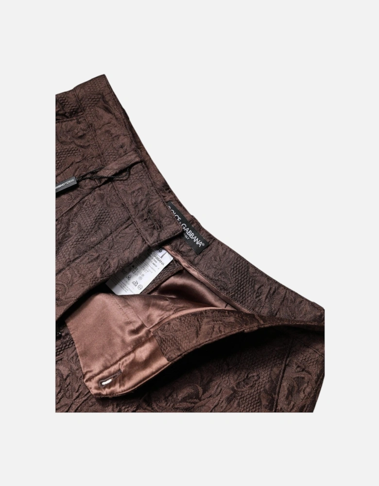 Floral Brocade Mini Shorts with Zipper Closure Women - Brown