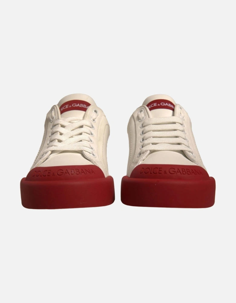 Portofino Calf Leather Sneakers with Logo Women - White And Red