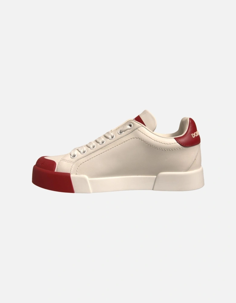 Portofino Calf Leather Sneakers with Logo Women - White And Red