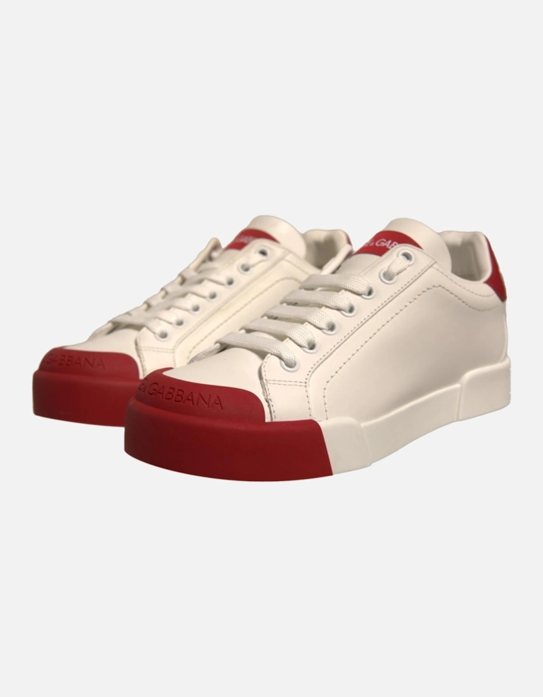Portofino Calf Leather Sneakers with Logo Women - White And Red