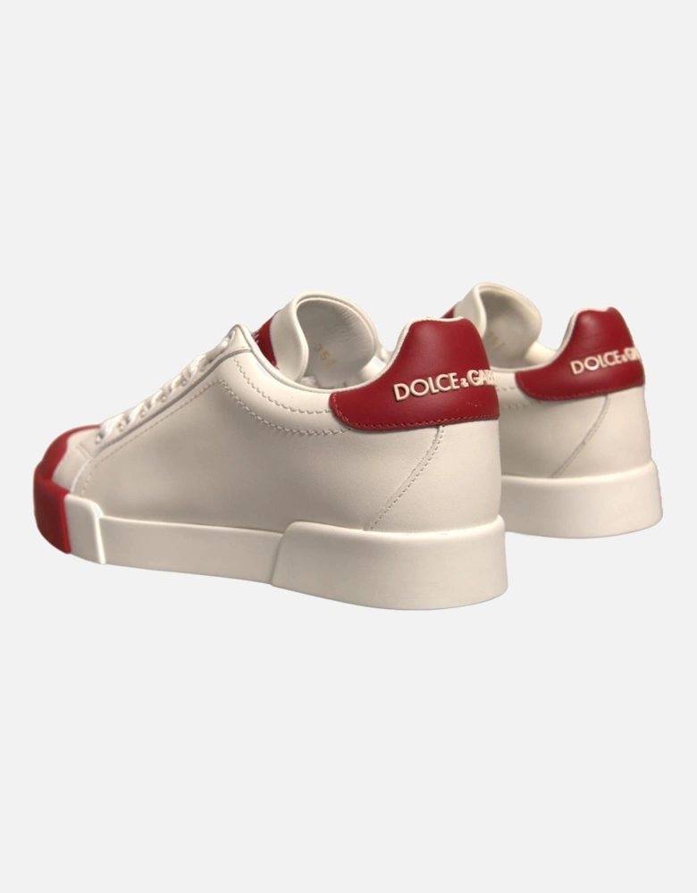 Portofino Calf Leather Sneakers with Logo Women - White And Red