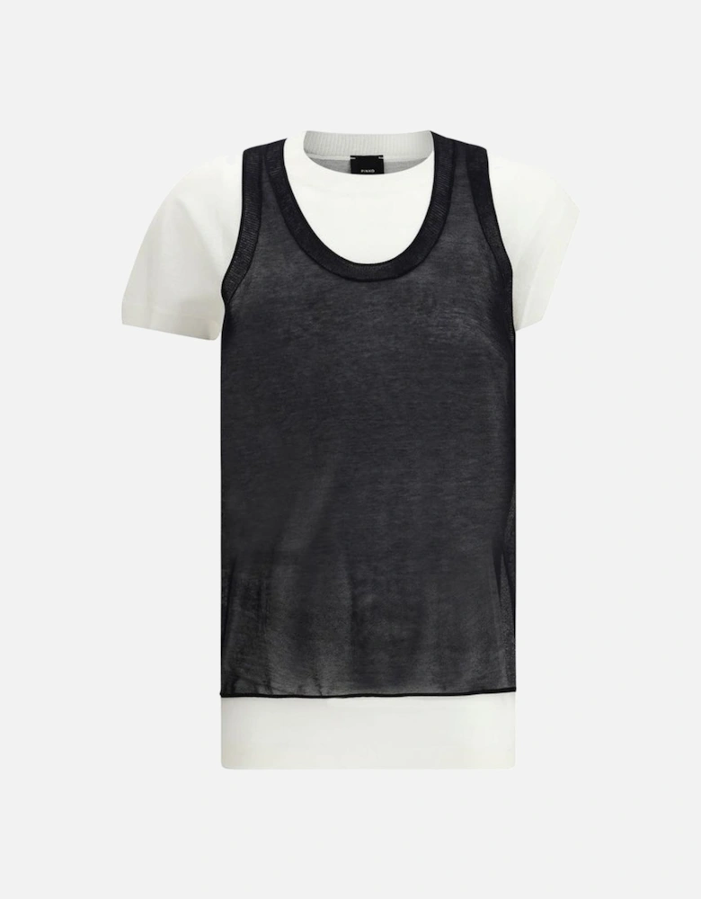 Double-Layer Knitted T-Shirt with Ribbed Neckline Women - Black