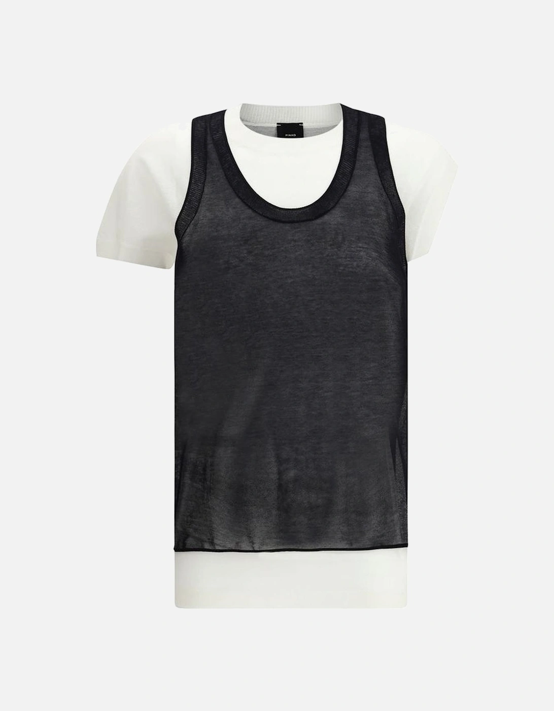 Double-Layer Knitted T-Shirt with Ribbed Neckline Women - Black, 4 of 3