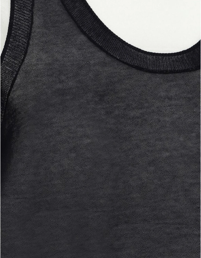 Double-Layer Knitted T-Shirt with Ribbed Neckline Women - Black