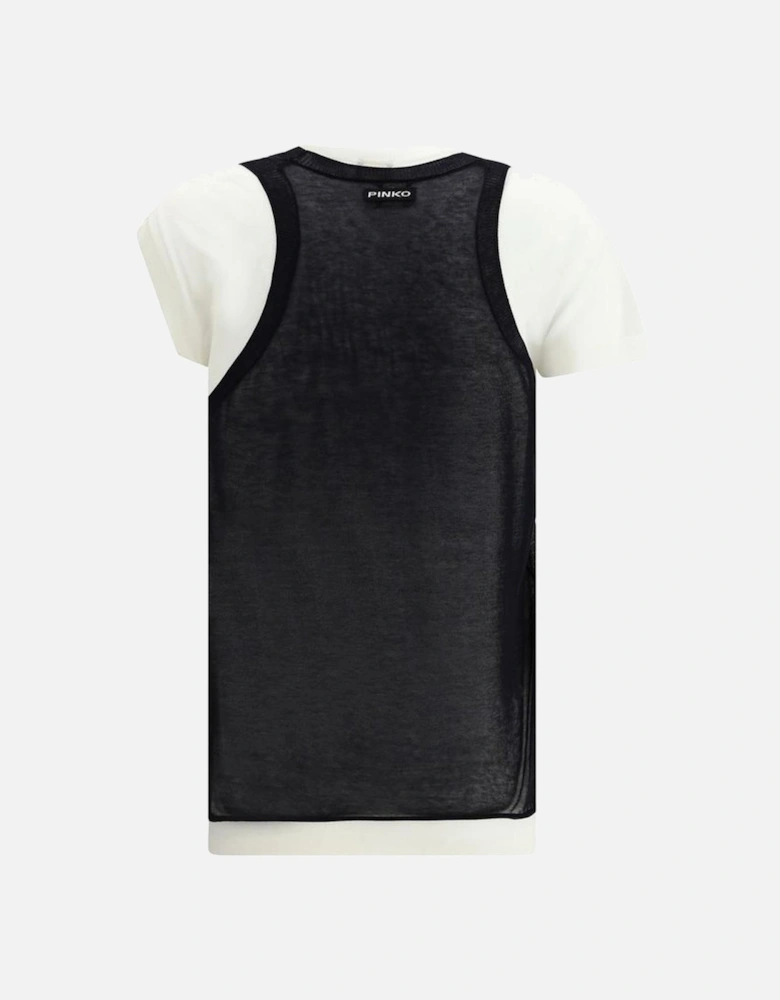 Double-Layer Knitted T-Shirt with Ribbed Neckline Women - Black