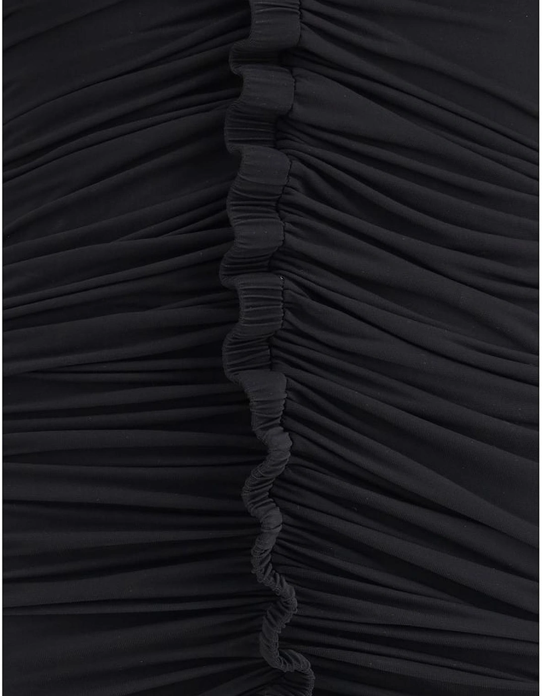 Mini Long-Sleeve Ruffled V-Neck Dress Women - Black Dresses