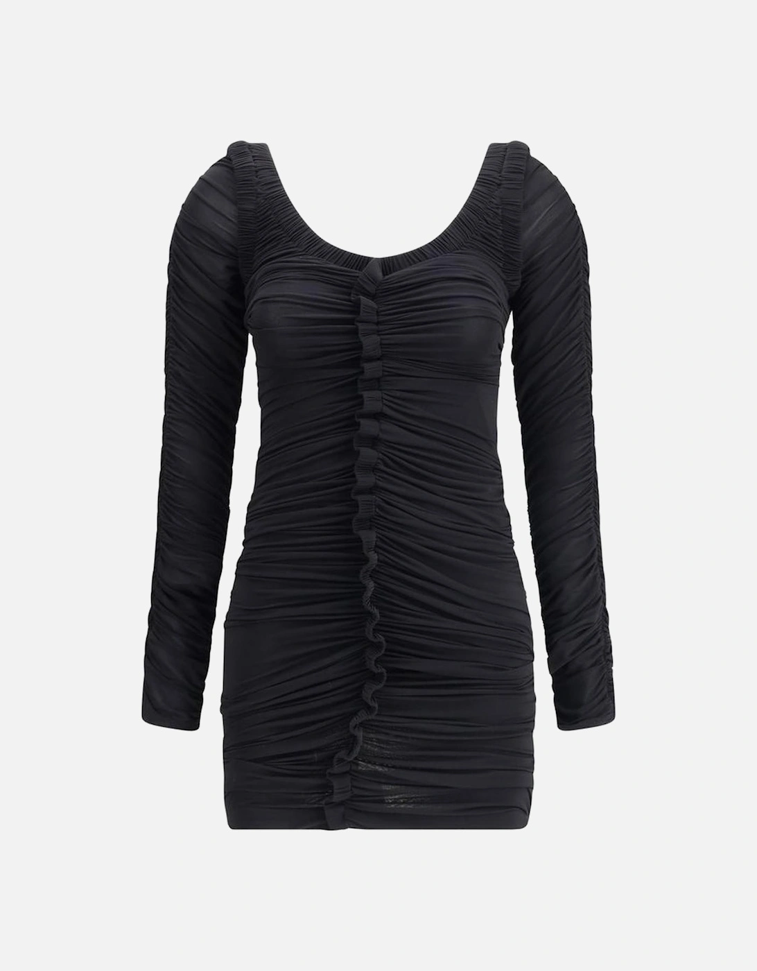 Mini Long-Sleeve Ruffled V-Neck Dress Women - Black Dresses, 4 of 3