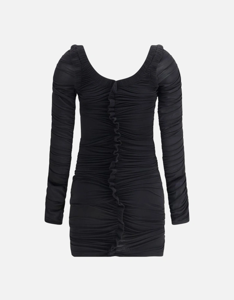 Mini Long-Sleeve Ruffled V-Neck Dress Women - Black Dresses