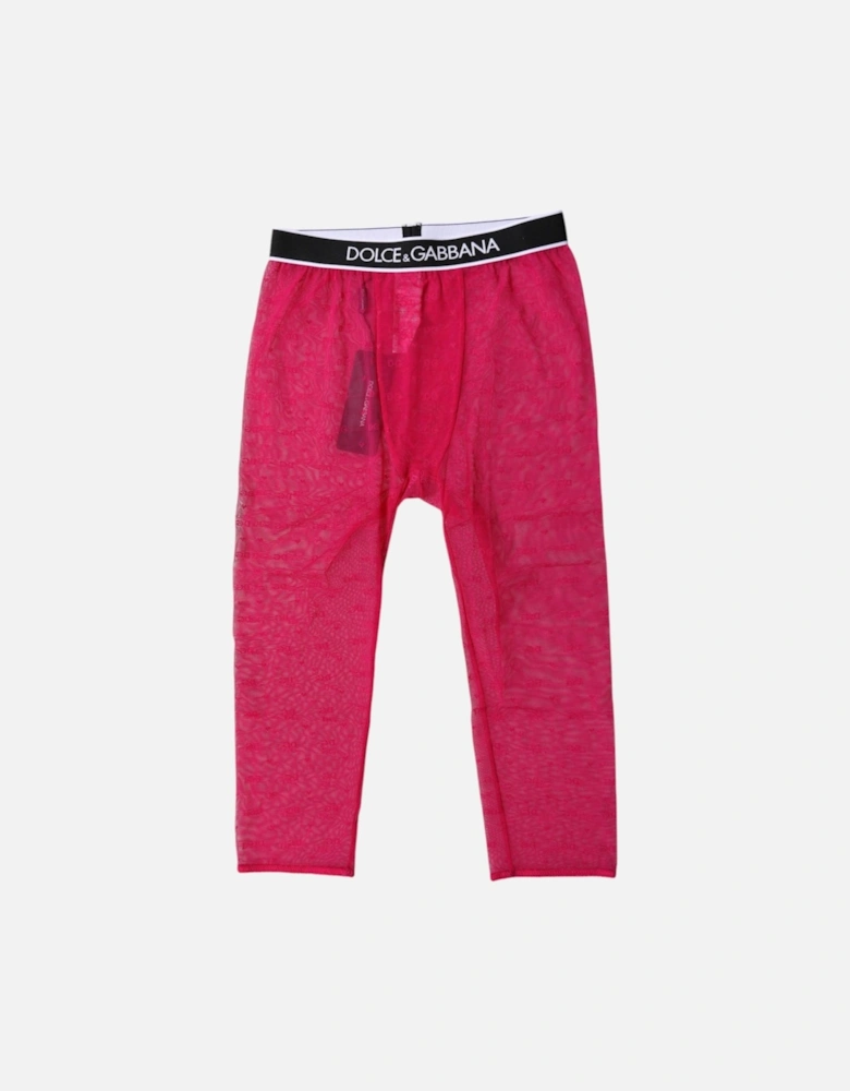 Elastic Waistband Cropped Tights with Logo Detailing Women - Fuchsia