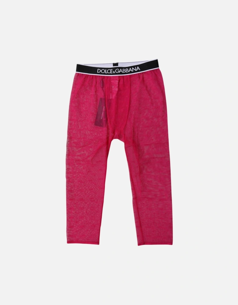 Elastic Waistband Cropped Tights with Logo Detailing Women - Fuchsia