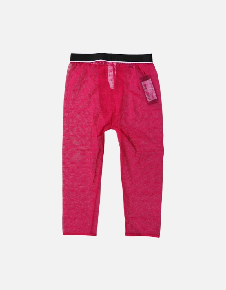 Elastic Waistband Cropped Tights with Logo Detailing Women - Fuchsia