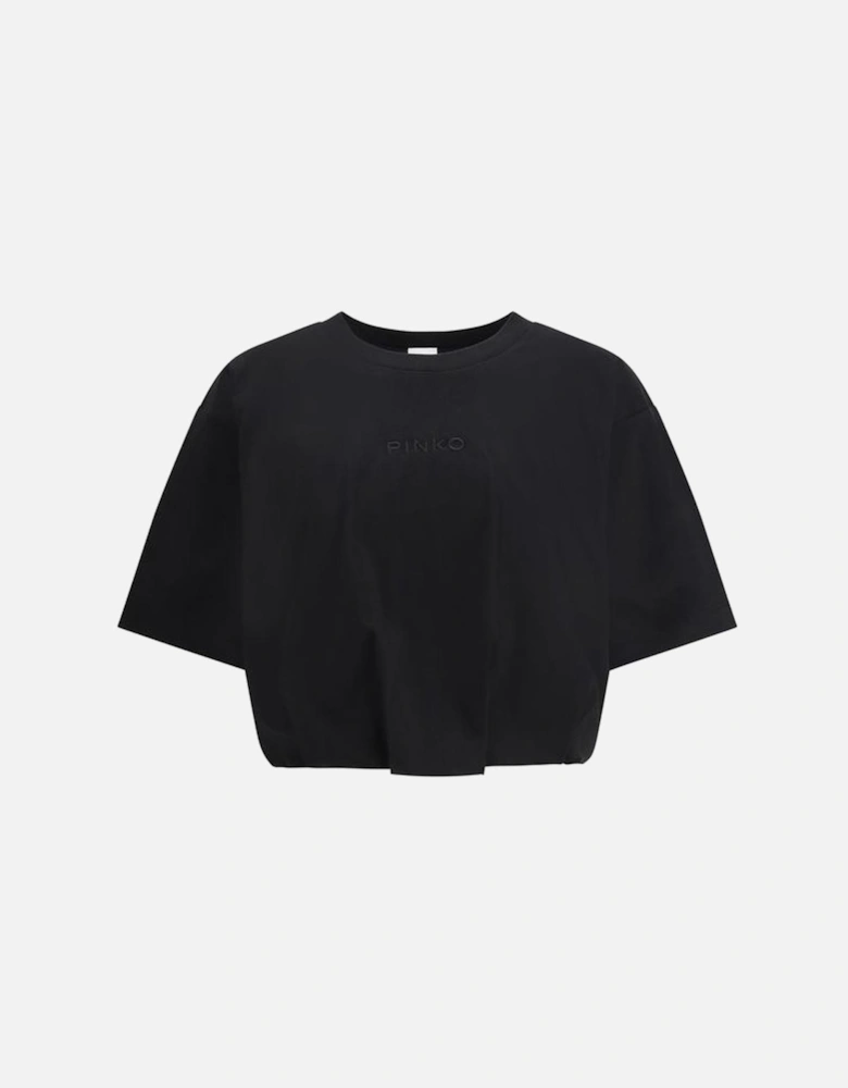 Cropped Ribbed Crew Neck T-Shirt with Signature Stitching Women -