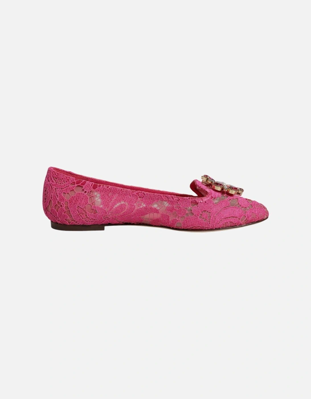 Floral Lace Ballet Flats with Crystal Buckle Women - Fuchsia, 7 of 6