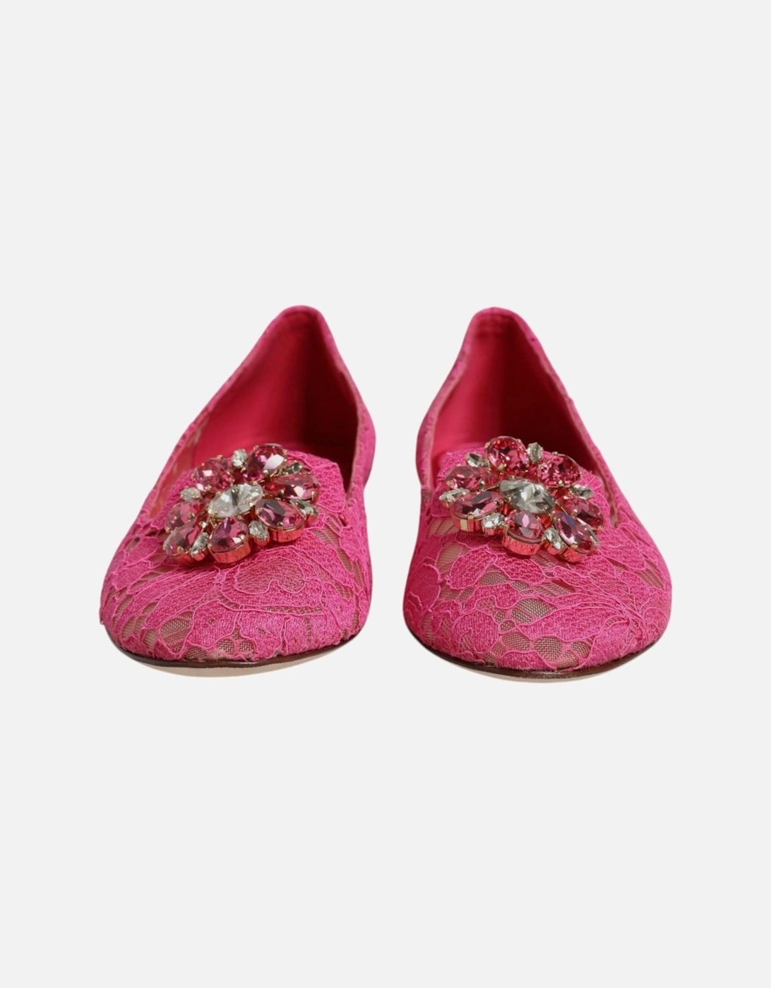 Floral Lace Ballet Flats with Crystal Buckle Women - Fuchsia