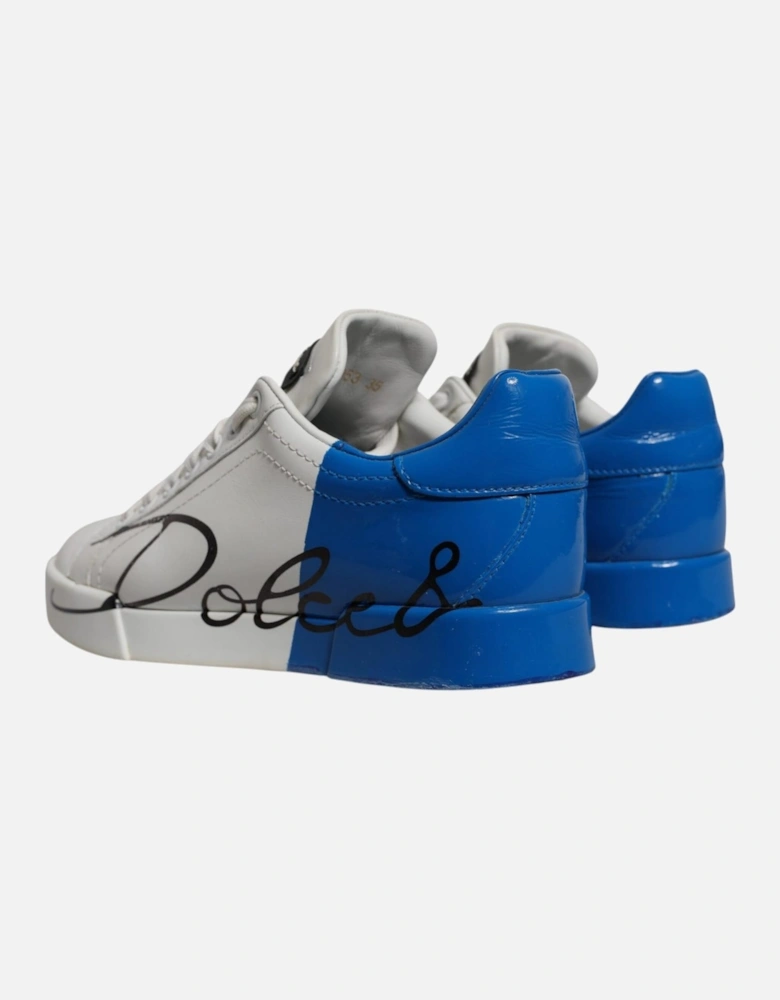 Calfskin Leather Portofino Sneakers with Logo Details Women - Blue And