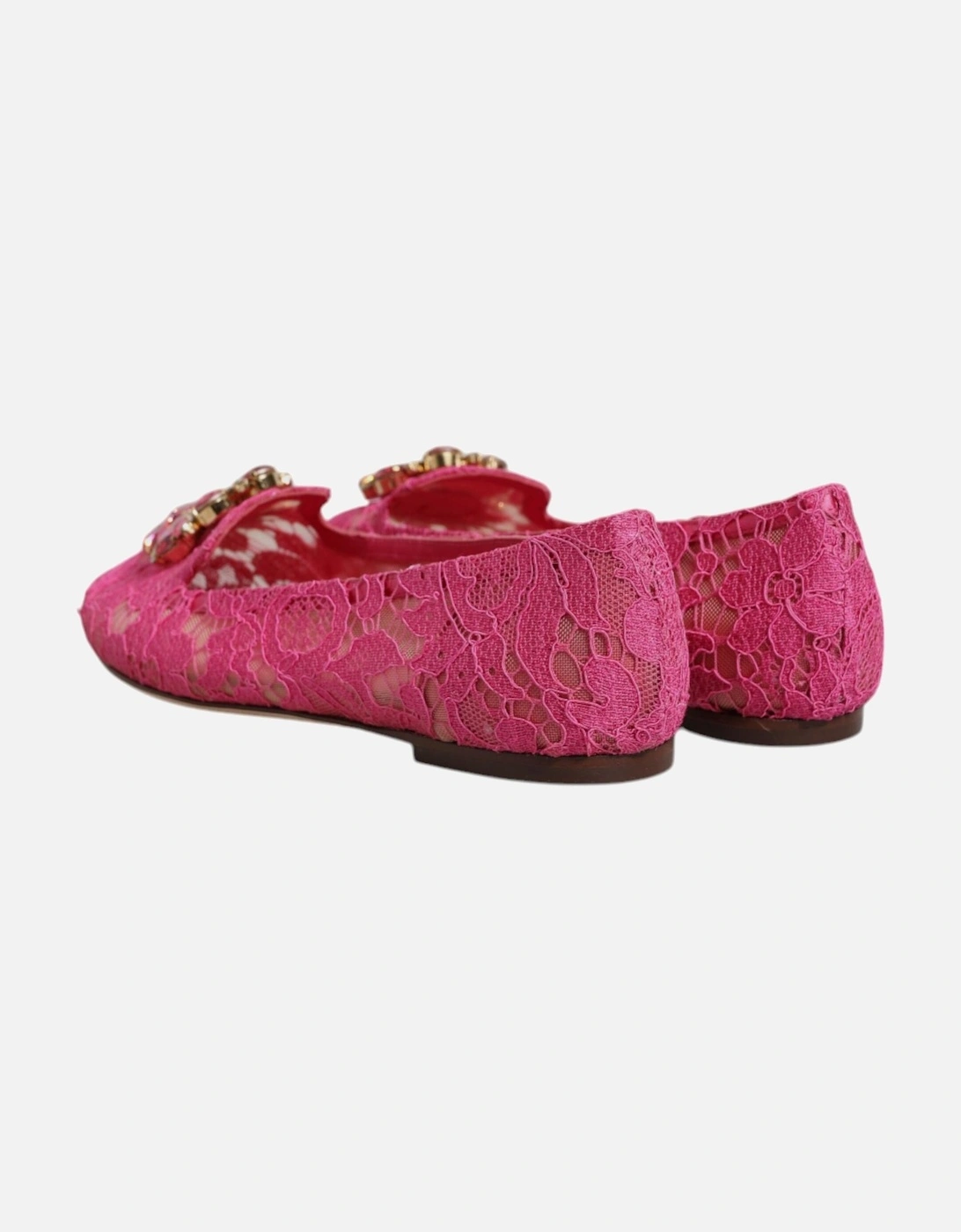 Floral Lace Ballet Flats with Crystal Buckle Women - Fuchsia