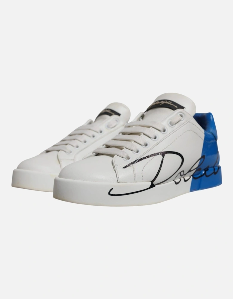 Calfskin Leather Portofino Sneakers with Logo Details Women - Blue And