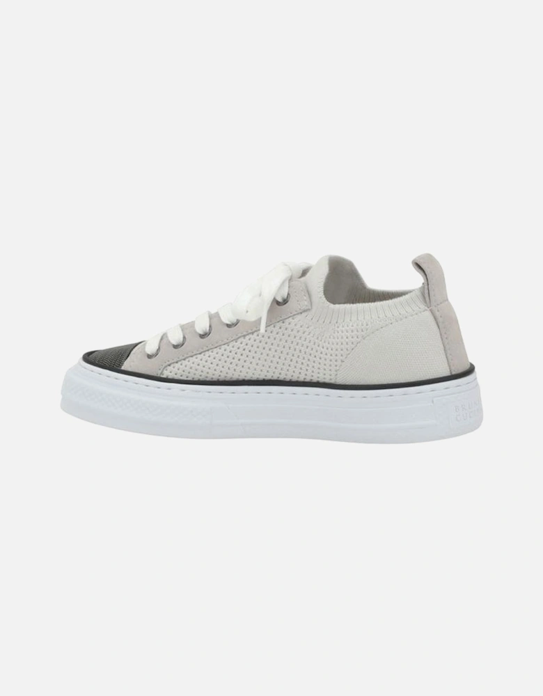 Cotton Knit and Suede Sneakers with Jewel Embellishments Women - White