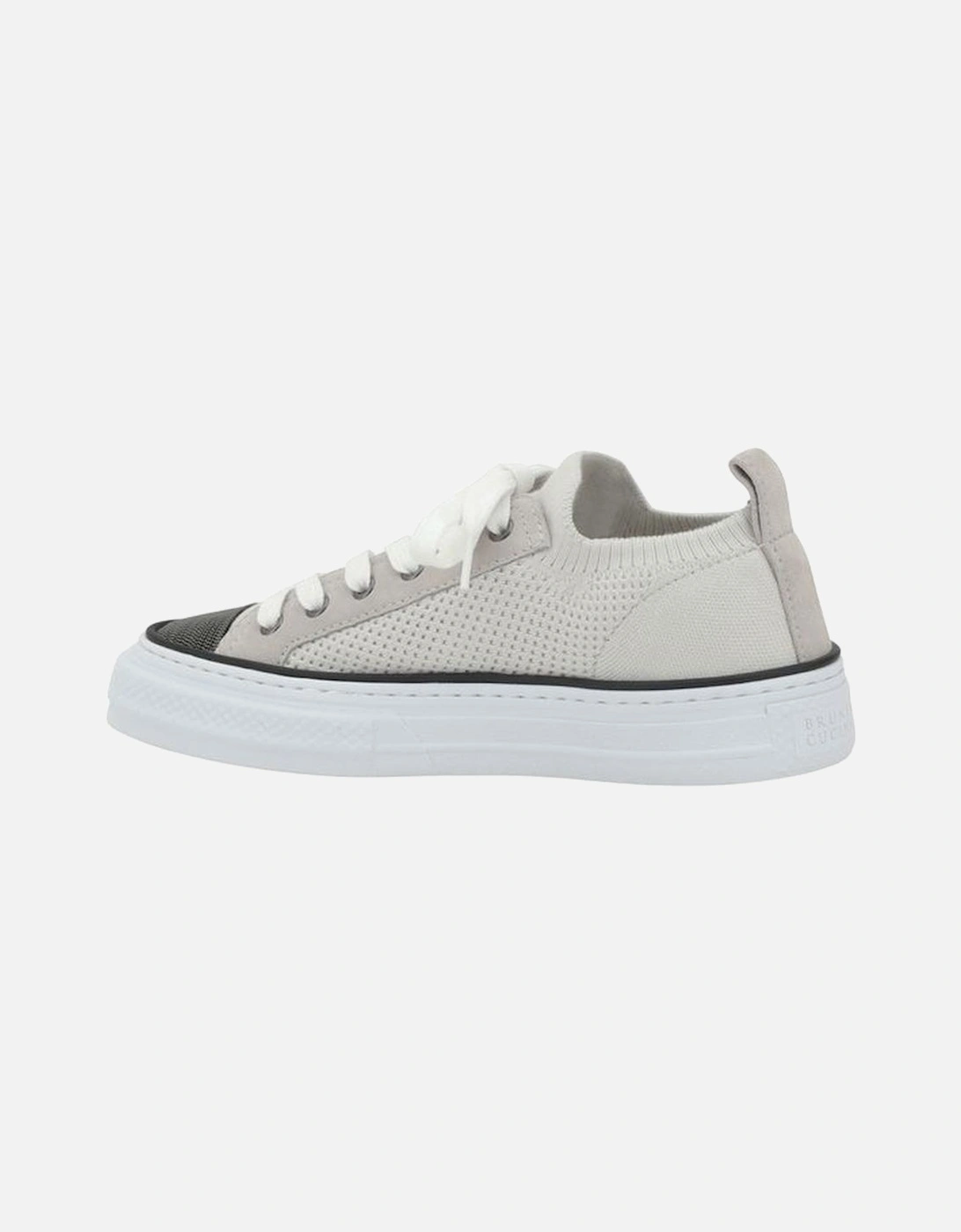 Cotton Knit and Suede Sneakers with Jewel Embellishments Women - White
