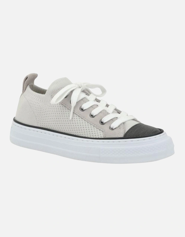 Cotton Knit and Suede Sneakers with Jewel Embellishments Women - White