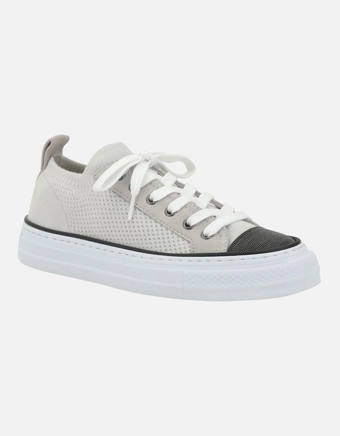 Cotton Knit and Suede Sneakers with Jewel Embellishments Women - White