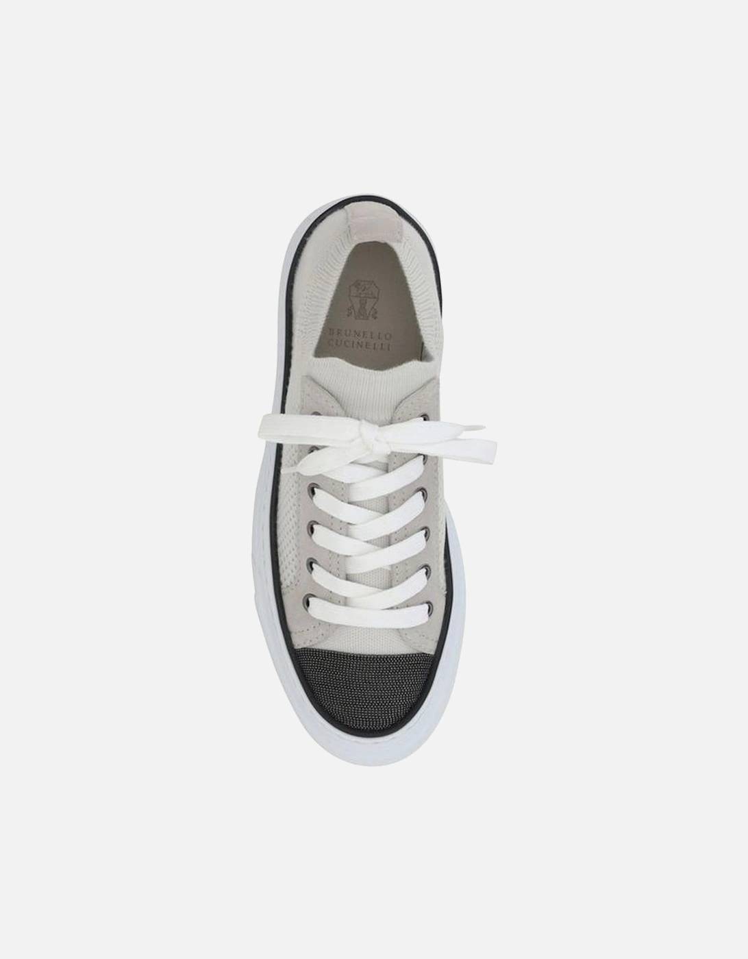 Cotton Knit and Suede Sneakers with Jewel Embellishments Women - White
