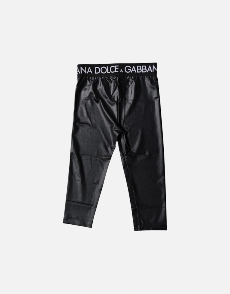 Elastic Waistband Cropped Tights with Logo Branding Women - Black