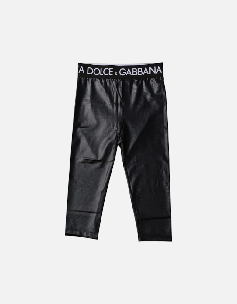Elastic Waistband Cropped Tights with Logo Branding Women - Black