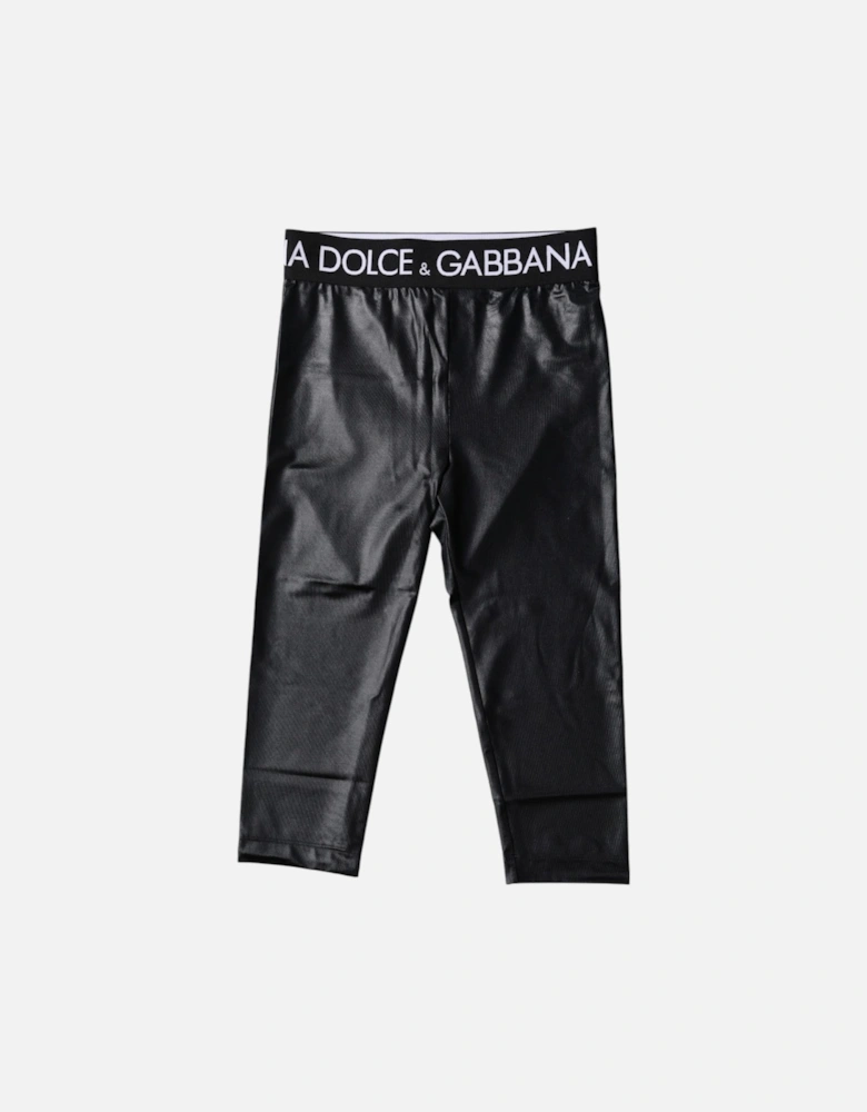 Elastic Waistband Cropped Tights with Logo Branding Women - Black