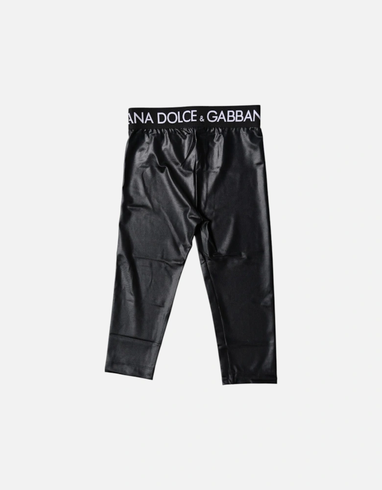 Elastic Waistband Cropped Tights with Logo Branding Women - Black