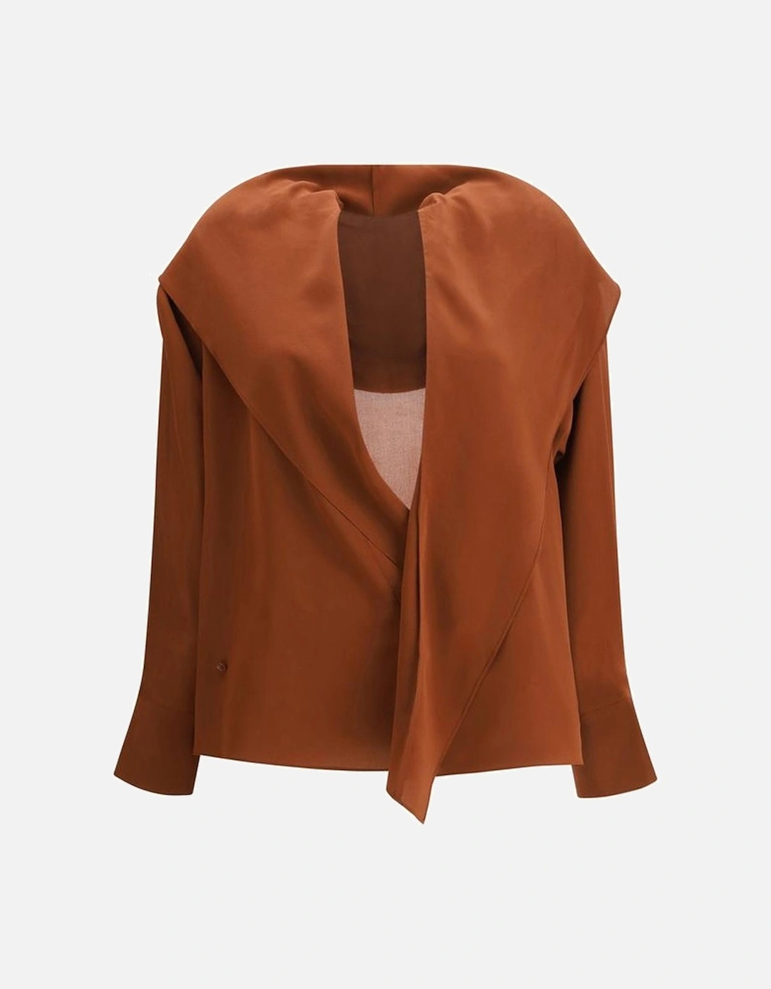 Silk Hooded Blouse with Shawl Collar and Wrap Closure Women - Brown, 4 of 3
