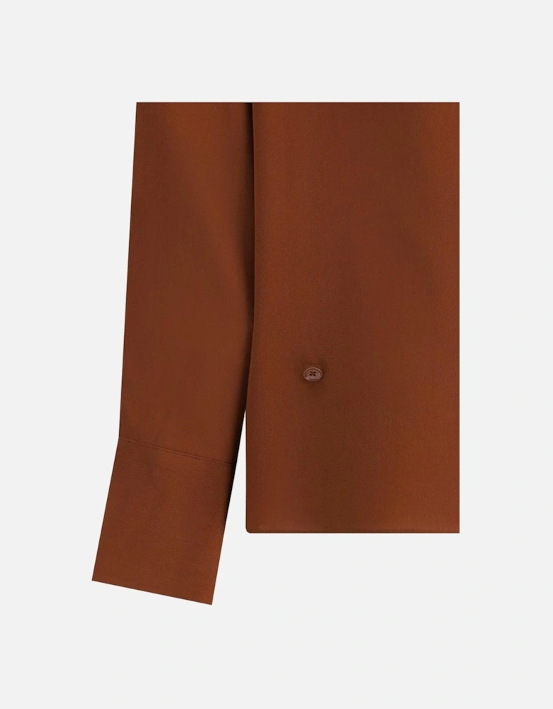 Silk Hooded Blouse with Shawl Collar and Wrap Closure Women - Brown