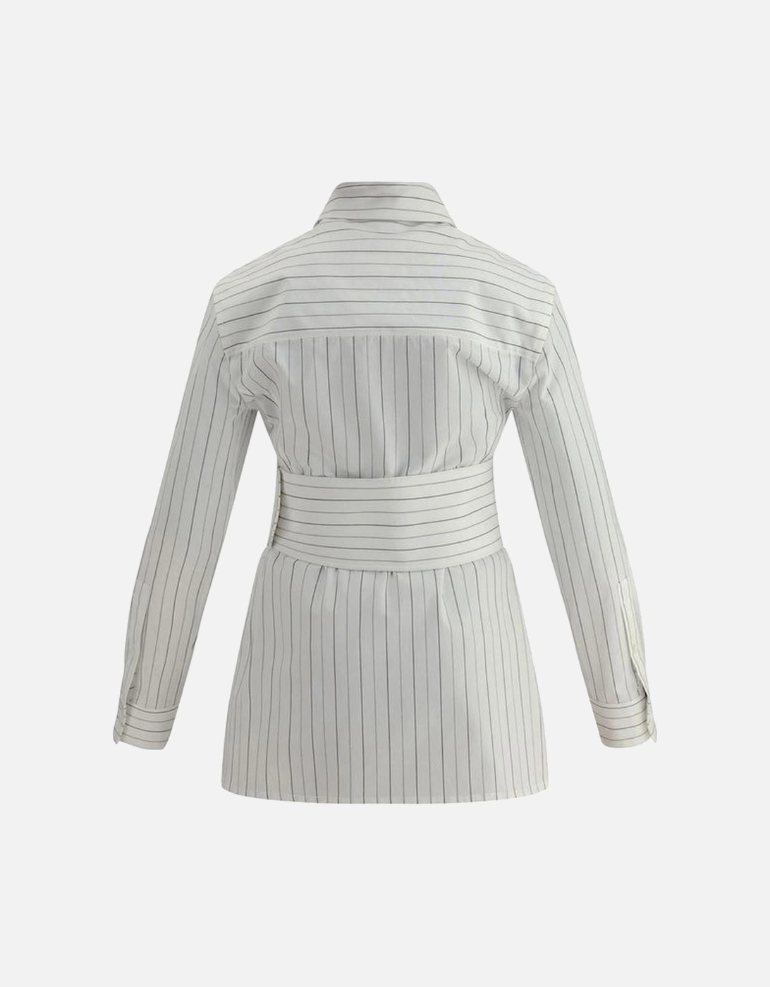 Cotton Shirt with Concealed Buttons and Striped Pattern Women - White