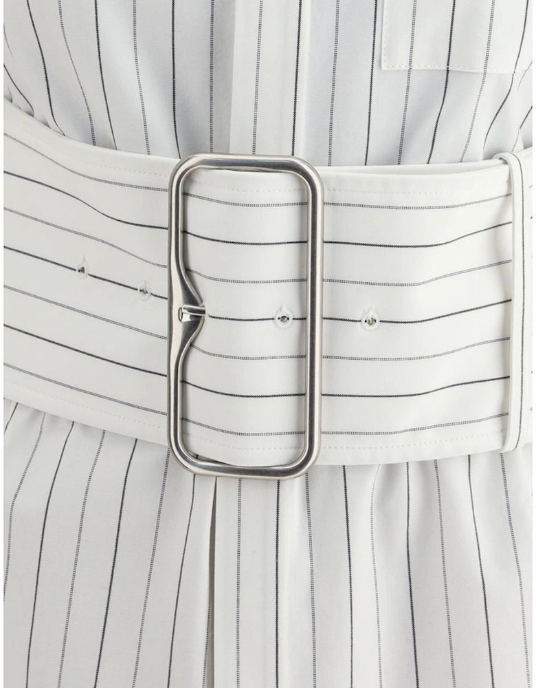 Cotton Shirt with Concealed Buttons and Striped Pattern Women - White