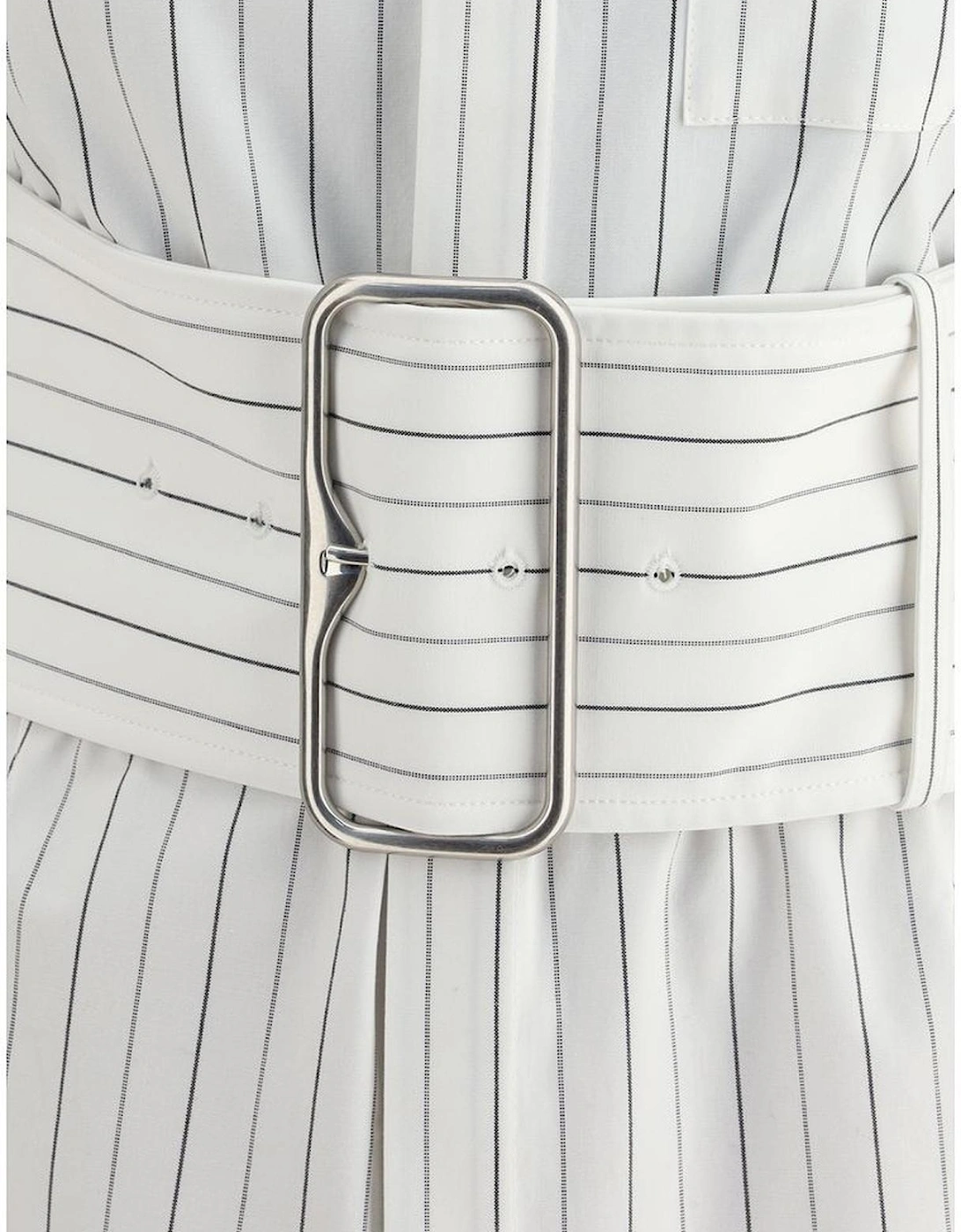 Cotton Shirt with Concealed Buttons and Striped Pattern Women - White