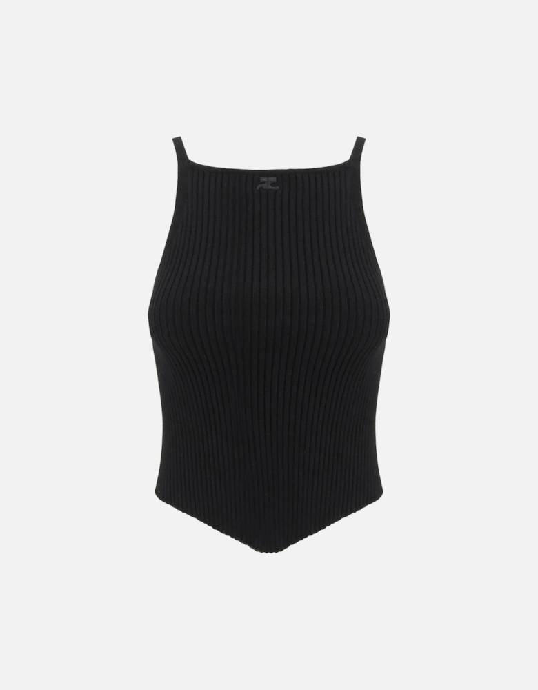 Embroidered Logo Ribbed Asymmetrical Hem Top Women - Black T-Shirts