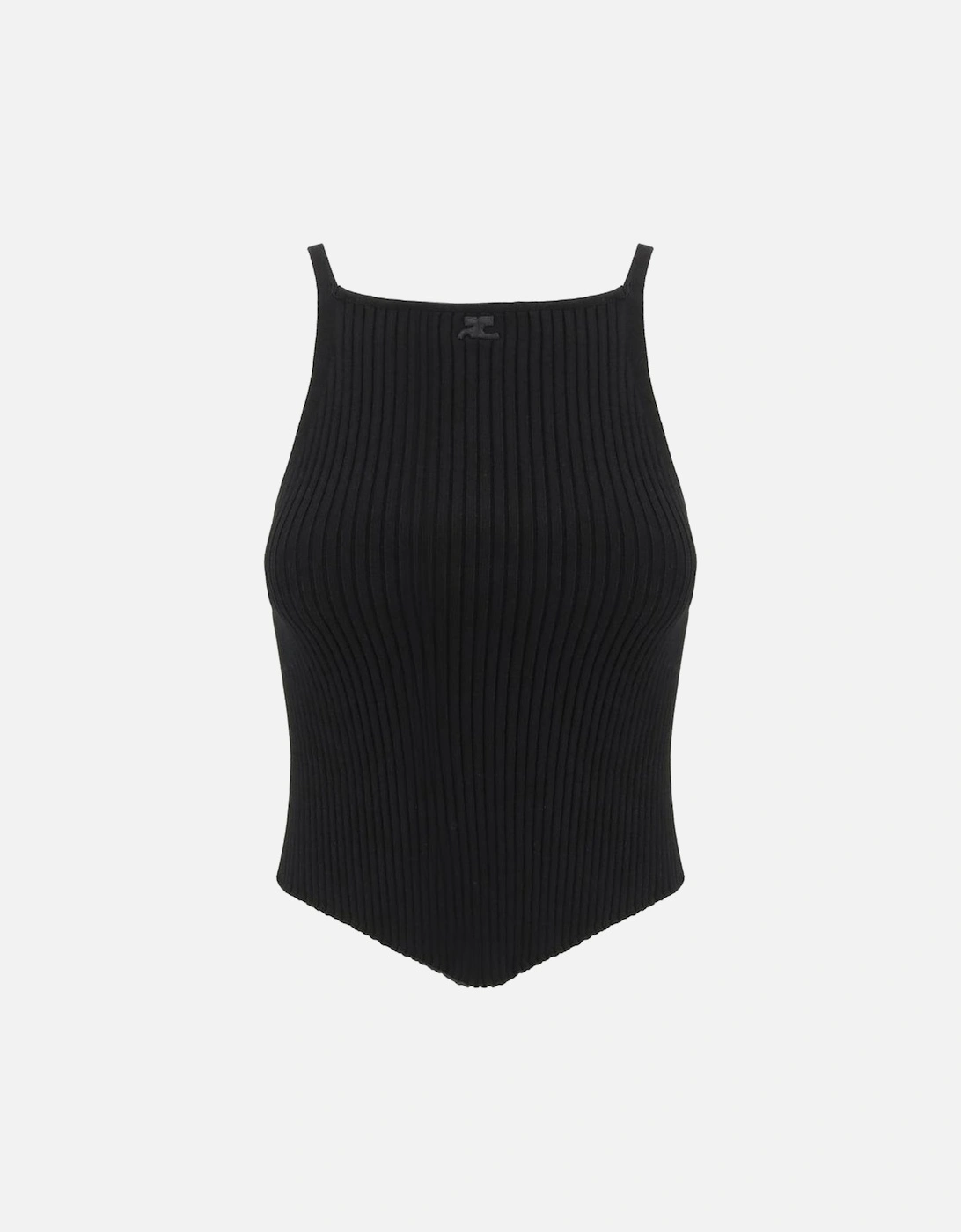 Embroidered Logo Ribbed Asymmetrical Hem Top Women - Black T-Shirts, 4 of 3