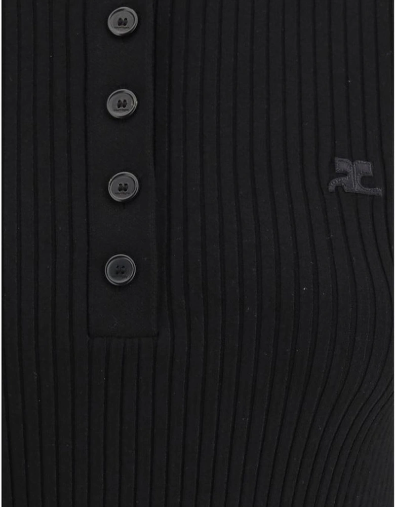 Slim Fit Monochrome Ribbed Polo Shirt Women - Black
