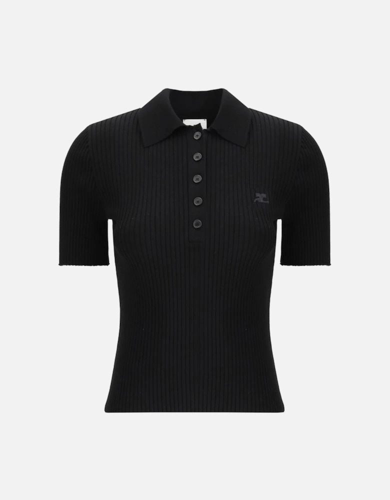 Slim Fit Monochrome Ribbed Polo Shirt Women - Black