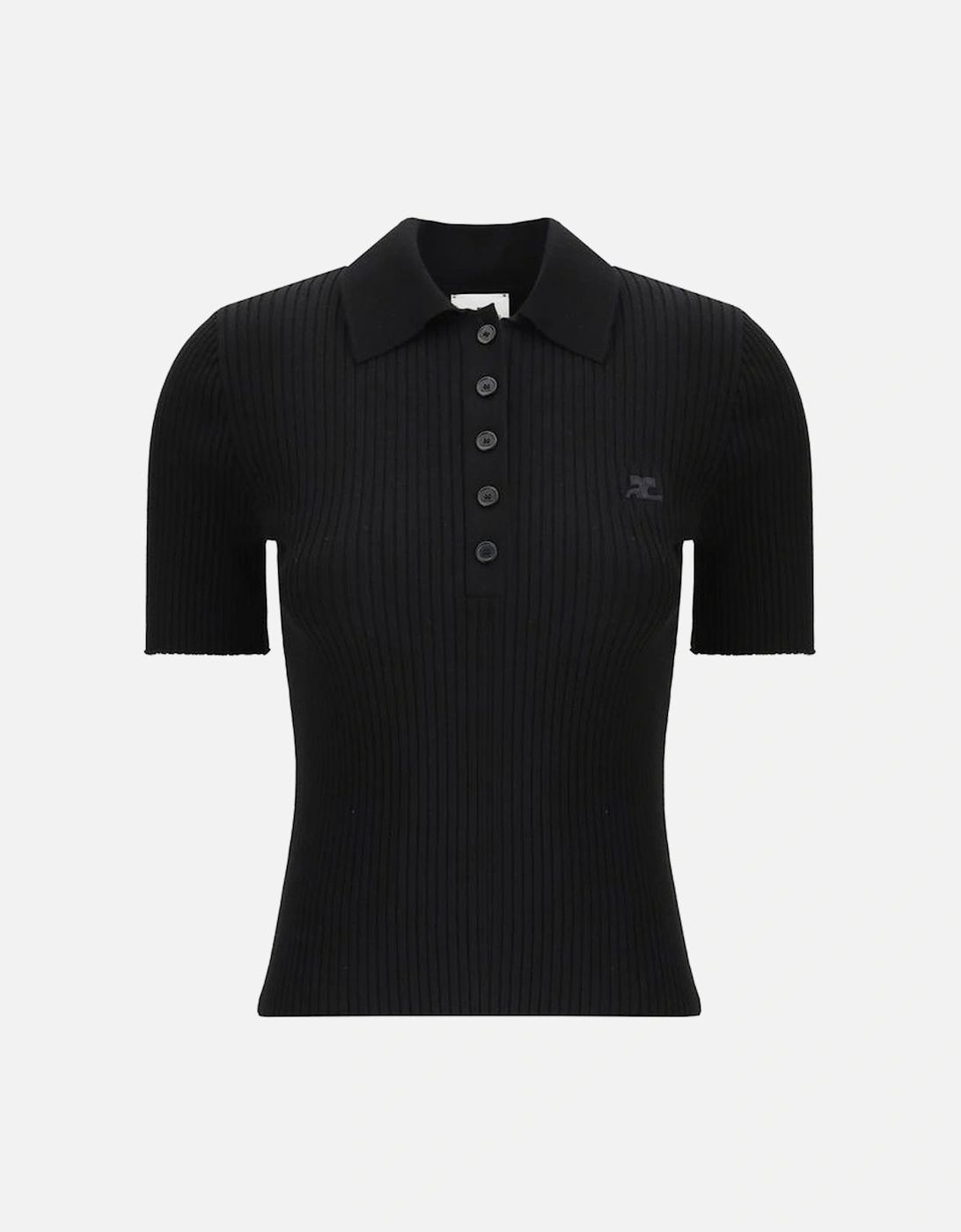Slim Fit Monochrome Ribbed Polo Shirt Women - Black, 4 of 3