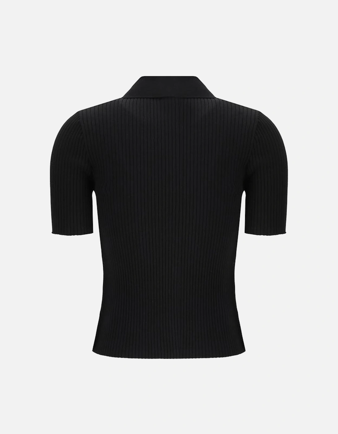 Slim Fit Monochrome Ribbed Polo Shirt Women - Black
